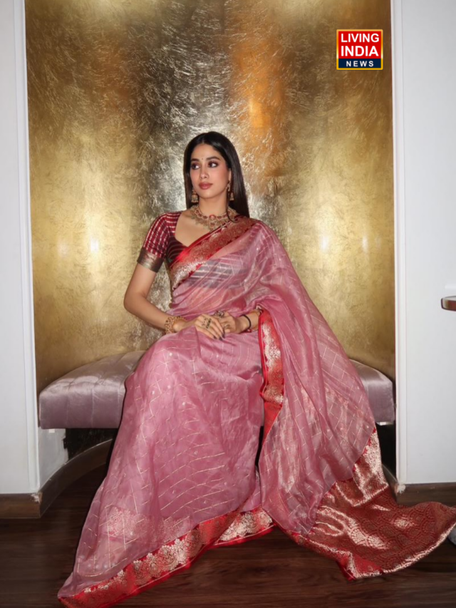 Janhvi Kapoor exudes royal charm in a pink saree; looks every bit the queen in her traditional attire.