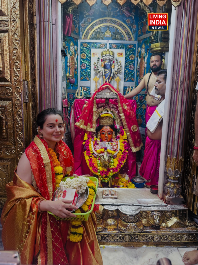 Kangana Ranaut arrived in Mumbai wearing a golden saree and a gajra in her hair, and visited the Siddhivinayak and Mumba Devi temples.